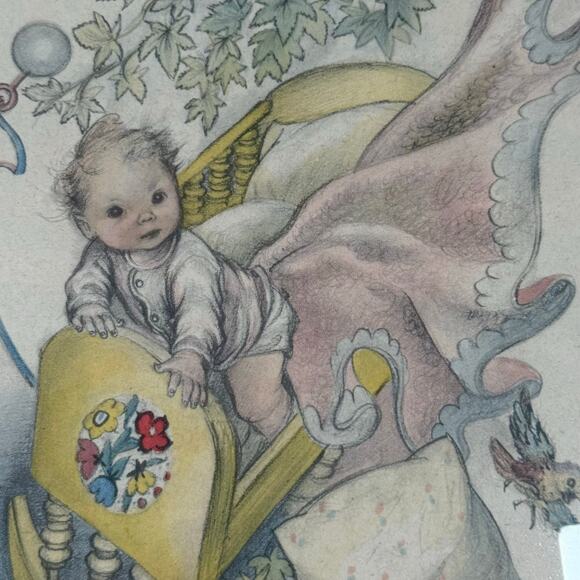 MCM Baby Angel Prints Gold Frame Set 3 Vintage Nursery Wall Art Decor - Picture 8 of 11